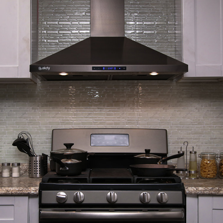AKDY 30" 343 CFM Convertible Wall Mount Range Hood in Black Stainless
